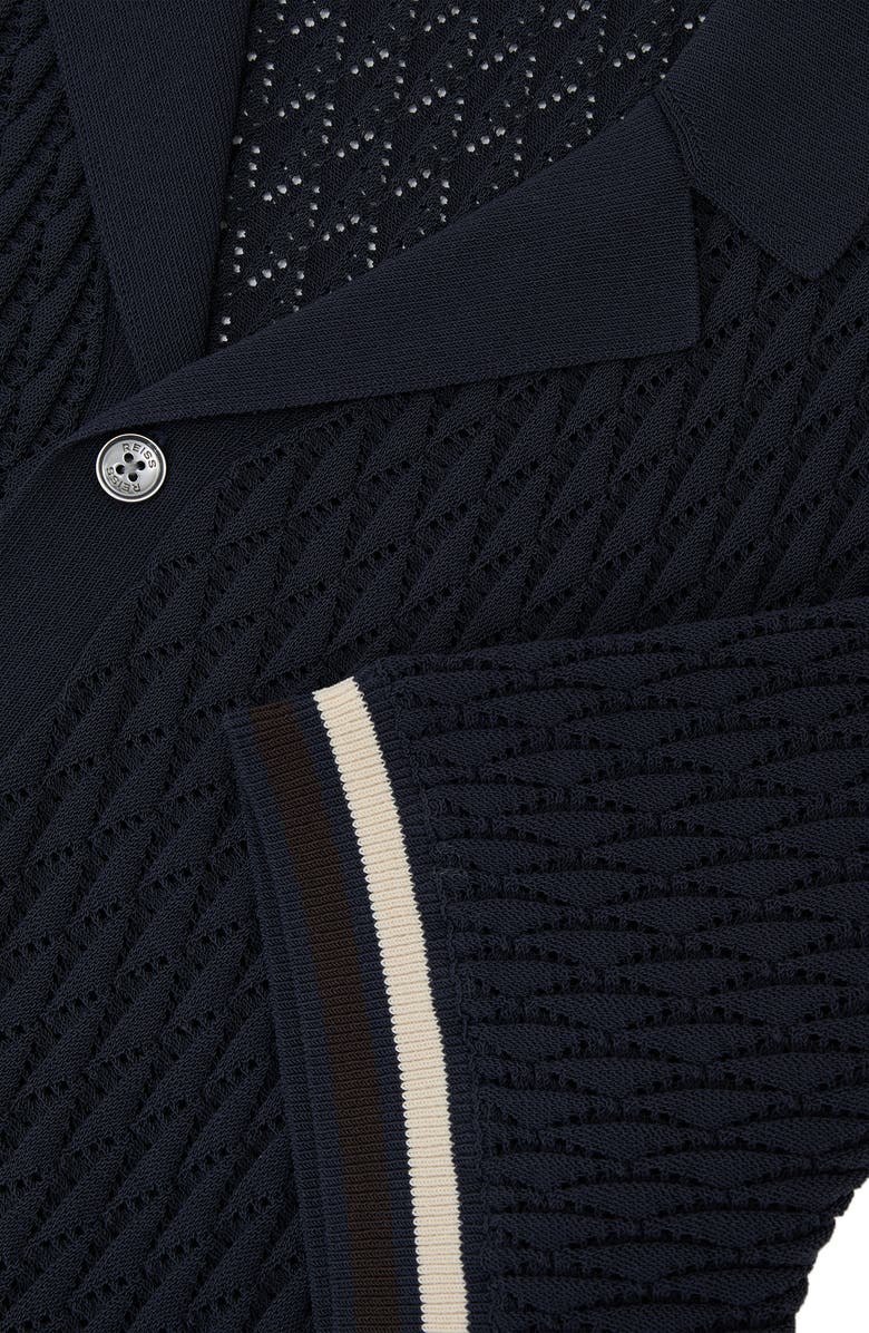 Reiss Bilsby Textured Knit Camp Shirt, Alternate, color, Navy