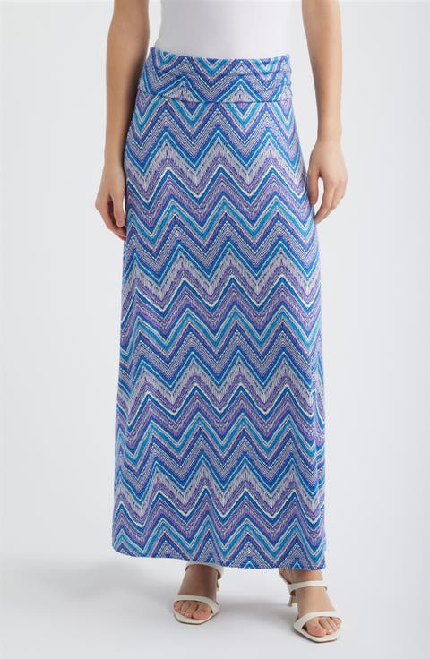 Roll ZIgzag Floral Print Maxi Skirt