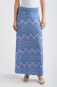 Loveappella Roll ZIgzag Floral Print Maxi Skirt