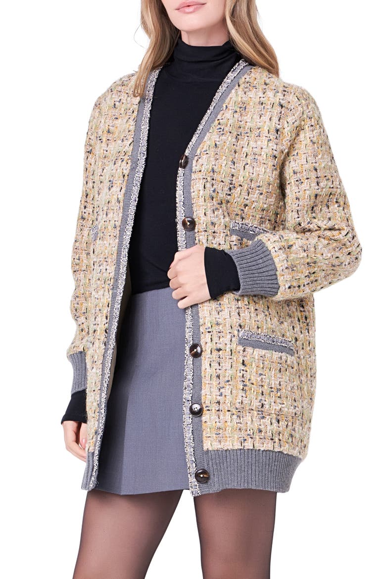 Bouclé Coat, Alternate, color, BEIGE/ DARK GREY