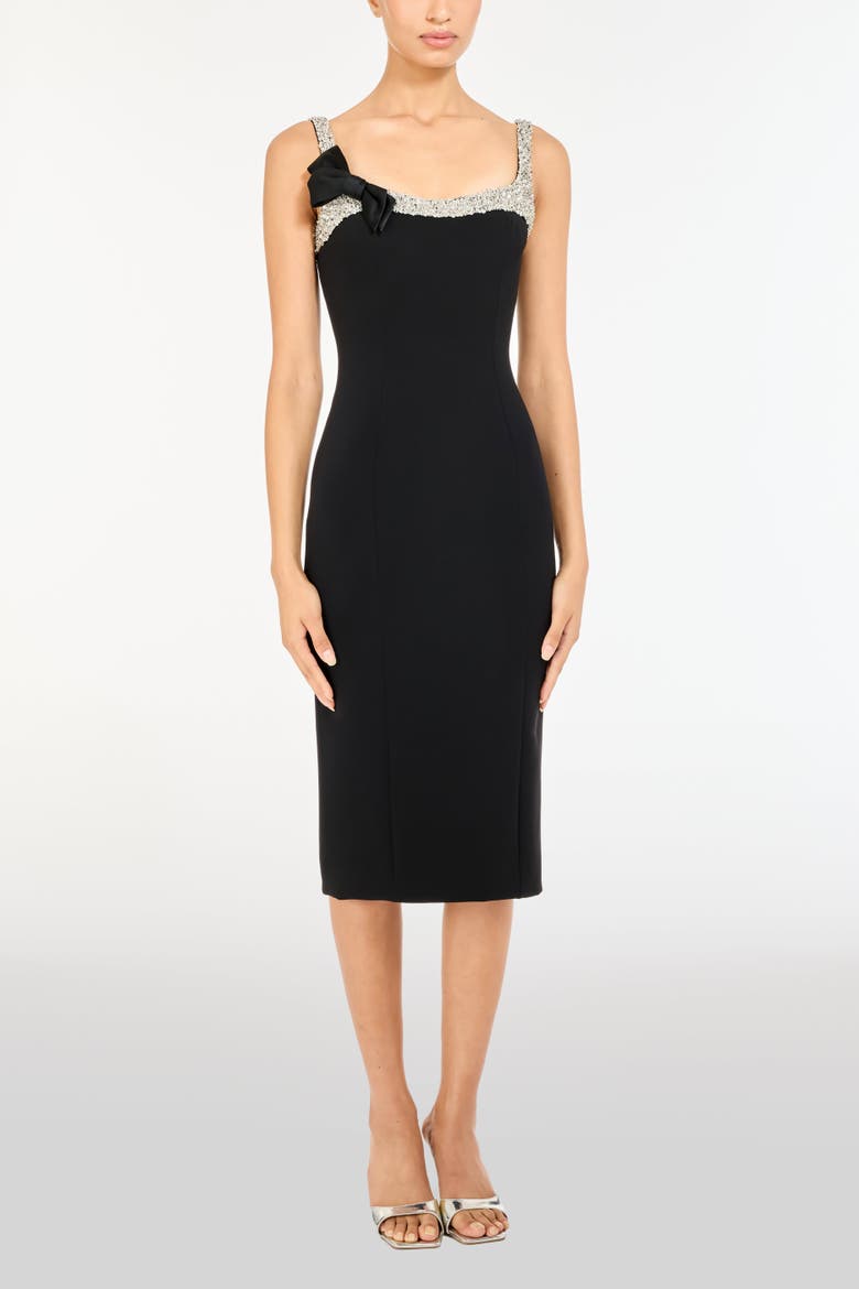 Lucy Crystal-Embellished Bow Midi Dress, Alternate, color, Liquorice