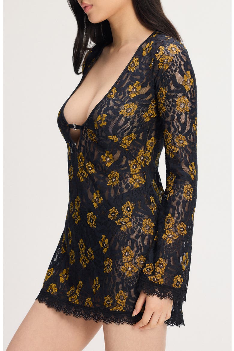 Feline Floral Sleep Shift Dress, Alternate, color, BLACK CAVIAR