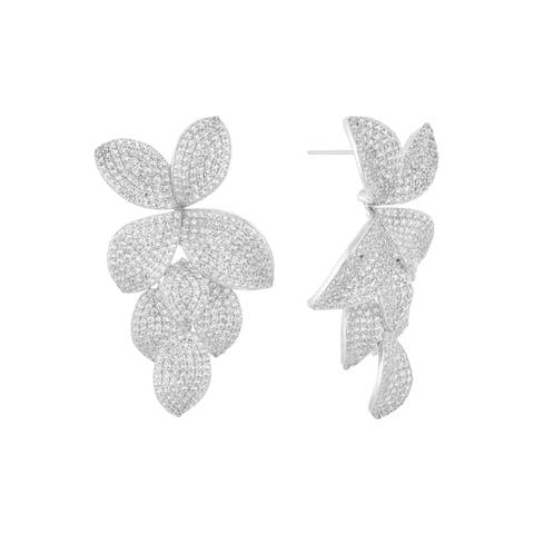 Pave Fancy Flower Petals Drop Stud Earring