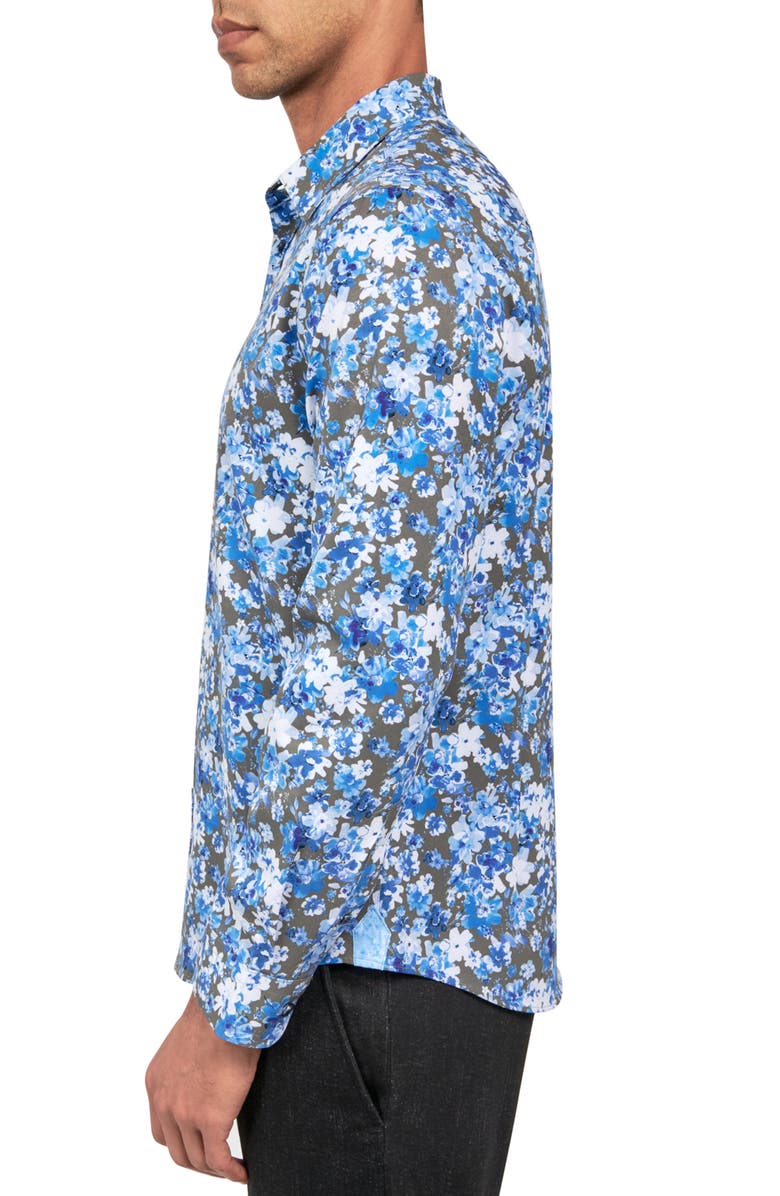 Brooklyn Brigade Slim Fit Floral Recycled 4-Way Stretch Performance Long Sleeve Shirt, Alternate, color, Blue