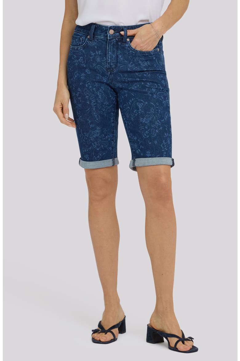 Briella Roll Cuff Denim Bermuda Shorts, Main, color, GARDEN PAISLEY PRINT
