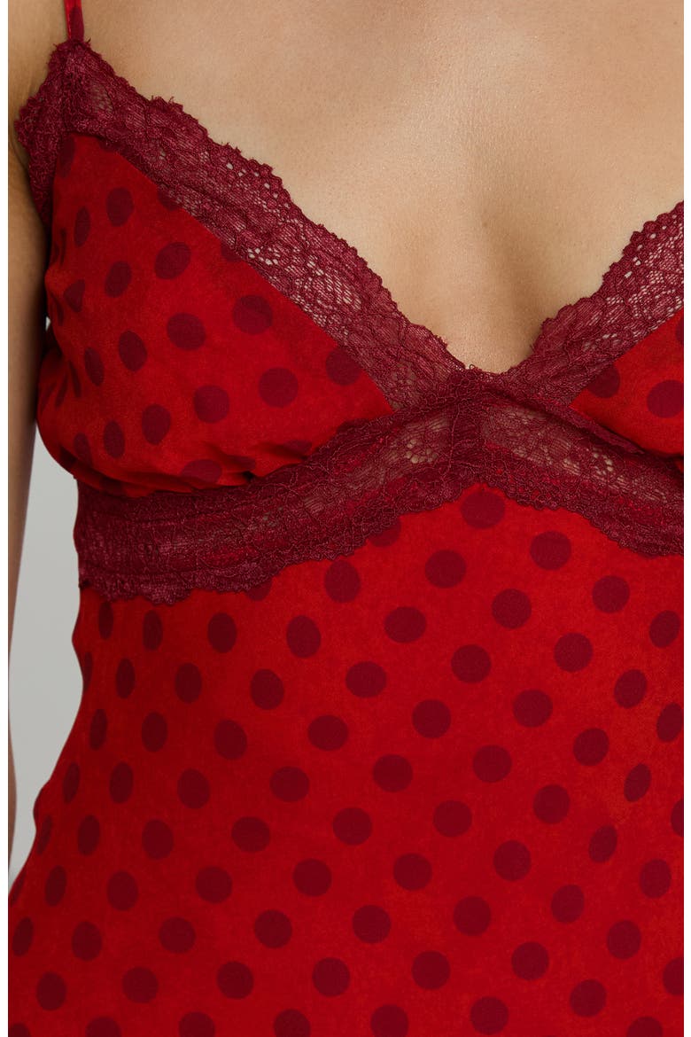 Adasia Polka Dot Lace Trim Maxi Dress, Alternate, color, RED POLKA DOT