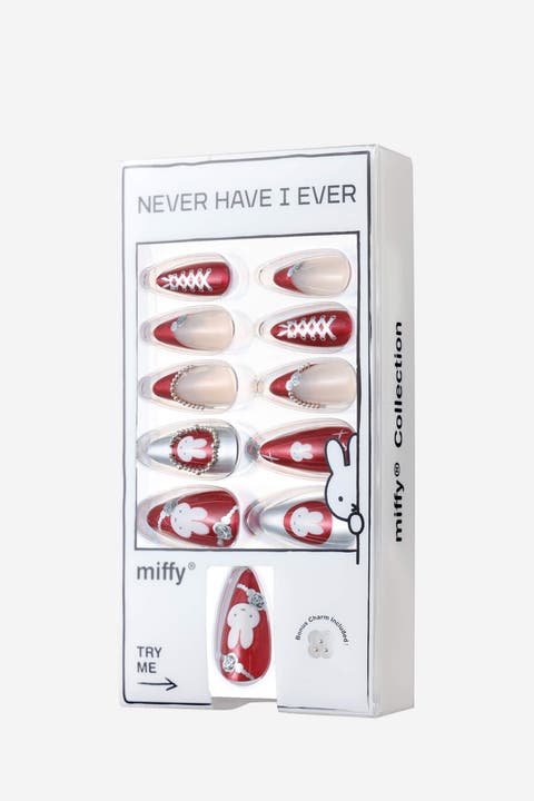 Miffy Burgundy Almond Press On Nails Cute Character Nail Art