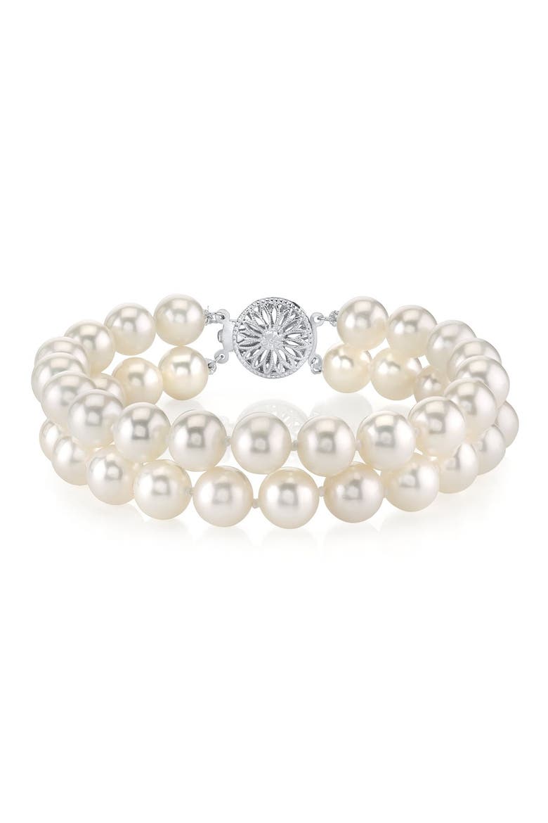 Freshwater Double Pearl Bracelet, Main, color, White Pearls