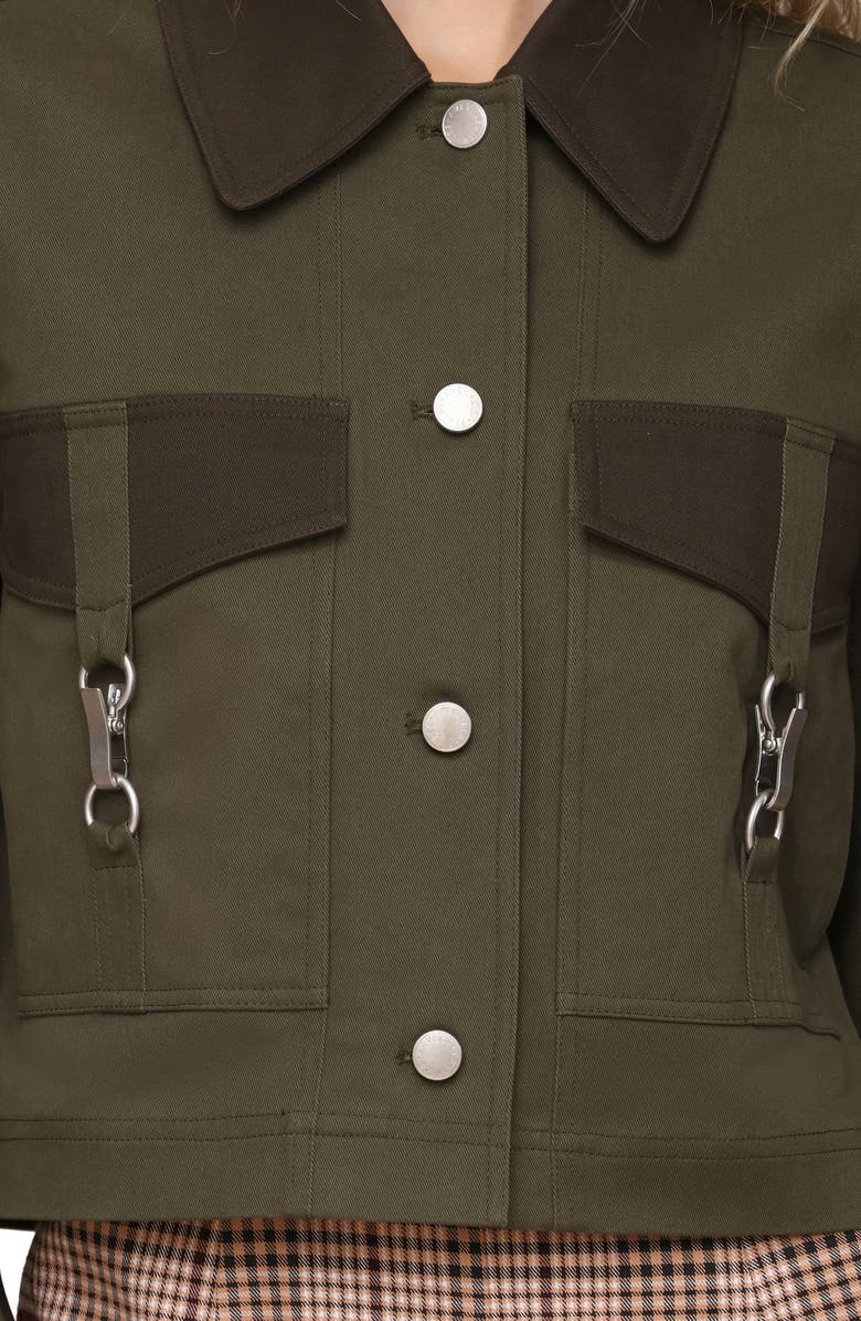 Avec Les Filles Crop Trucker Jacket, Alternate, color, Olive