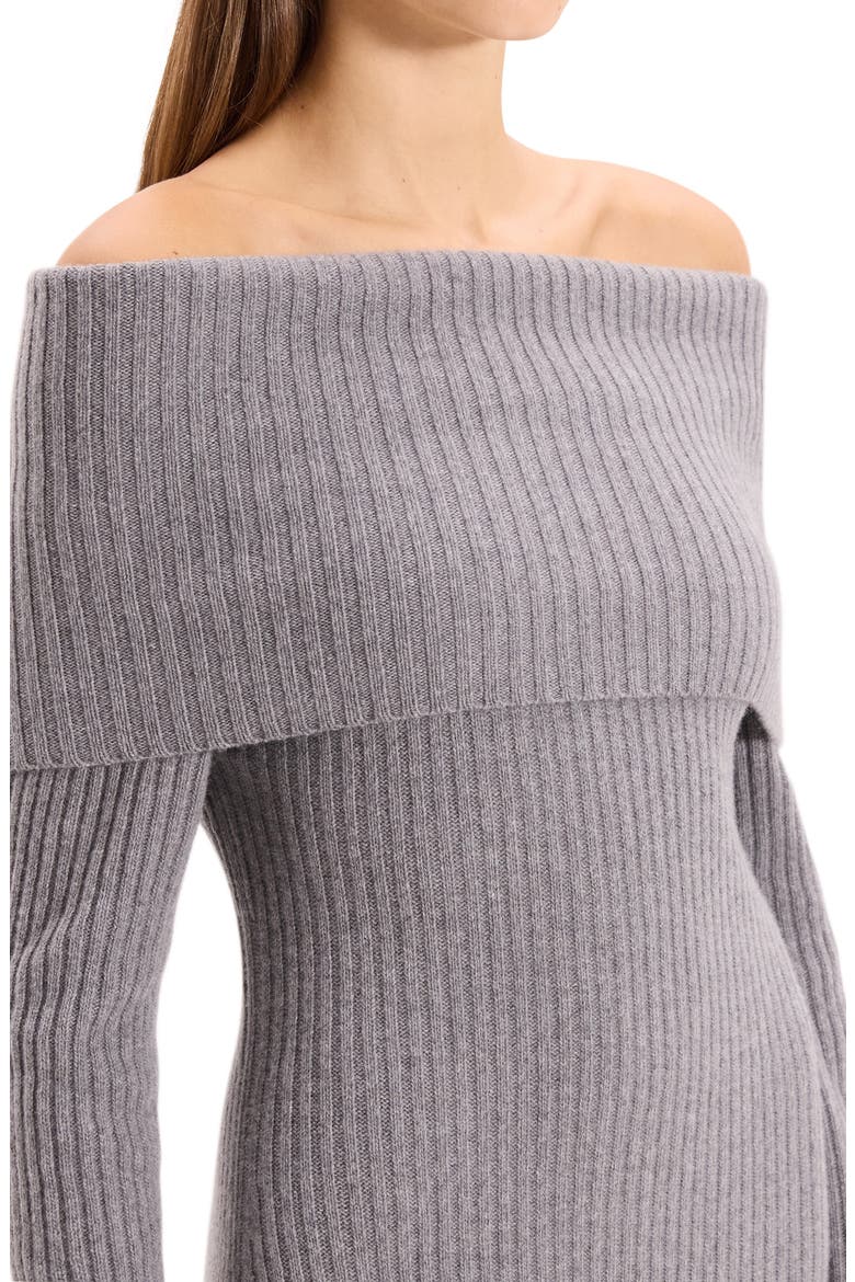 Off the Shoulder Long Sleeve Rib Wool & Cashmere Maxi Dress, Alternate, color, GREY HEATHER