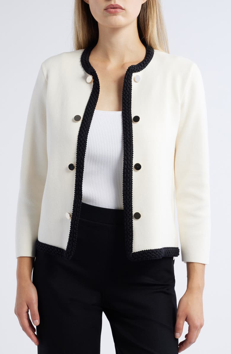 Anne Klein Button Front Crochet Trim Cardigan, Alternate, color, 