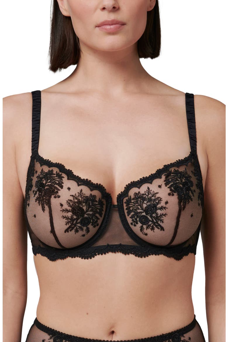 Intrigue Sheer Underwire Demi Bra, Main, color, BLACK