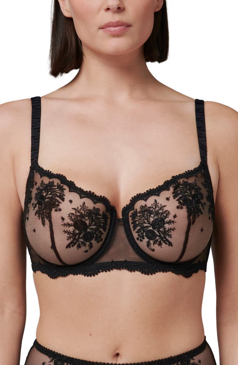 Simone Perele Intrigue Sheer Underwire Demi Bra, Main, color, Black