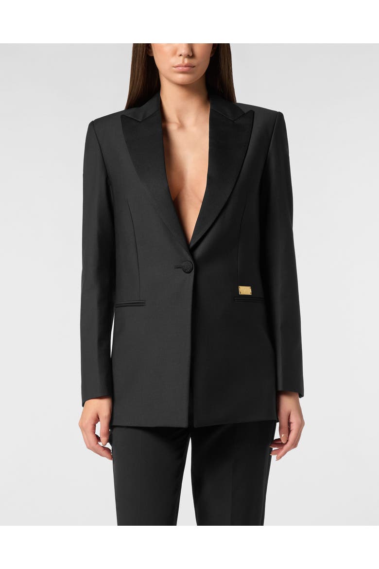 Boyfriend's Fit Blazer Panther Embroidery Women, Main, color, black