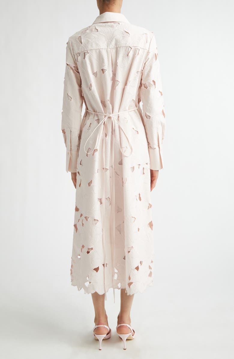 Erdem Floral Cutwork Belted Long Sleeve Poplin Shirtdress, Alternate, color, Cameo Pink