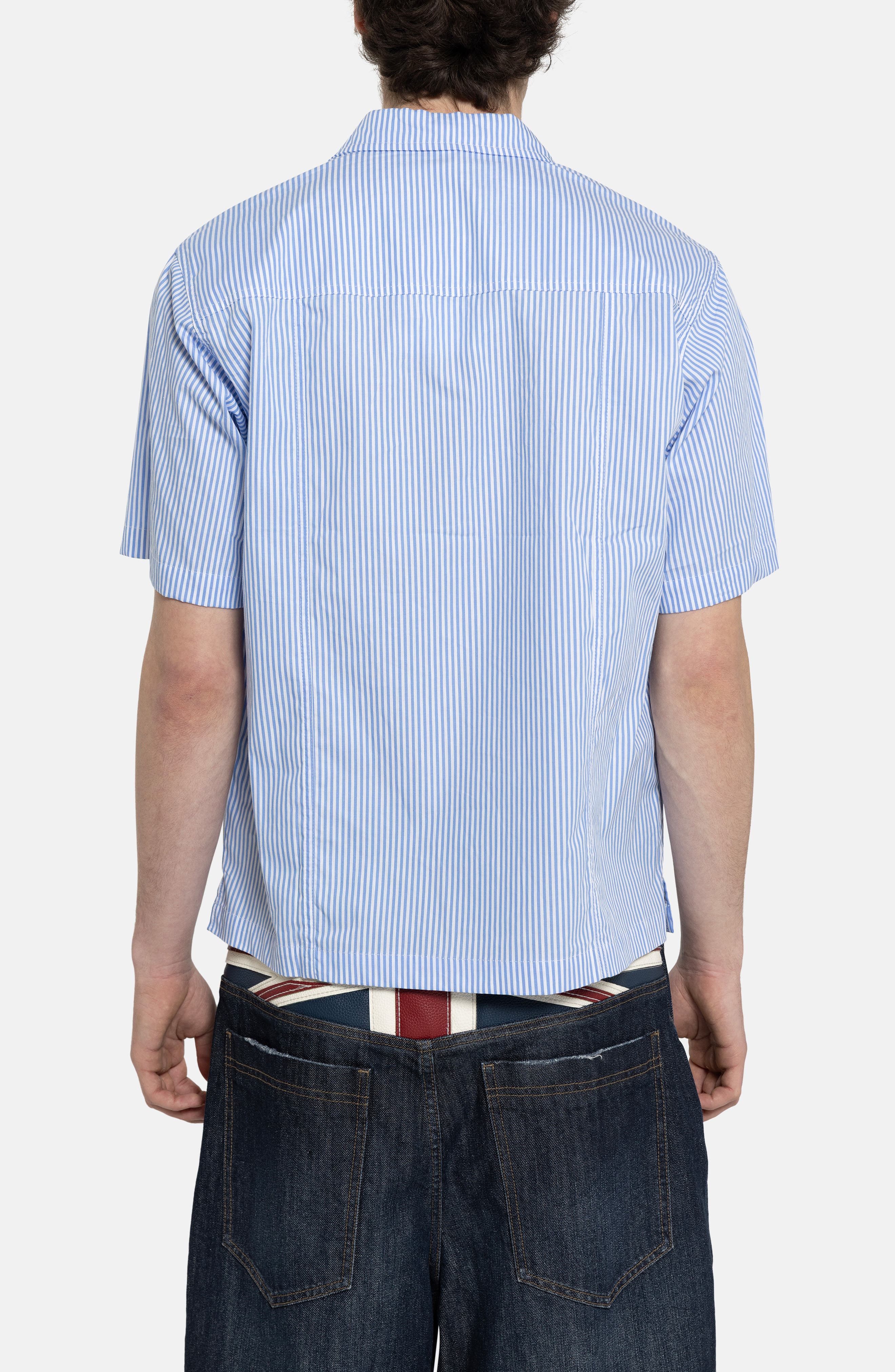 JADED LONDON Poster Stripe Short Sleeve Graphic Button-Up Shirt