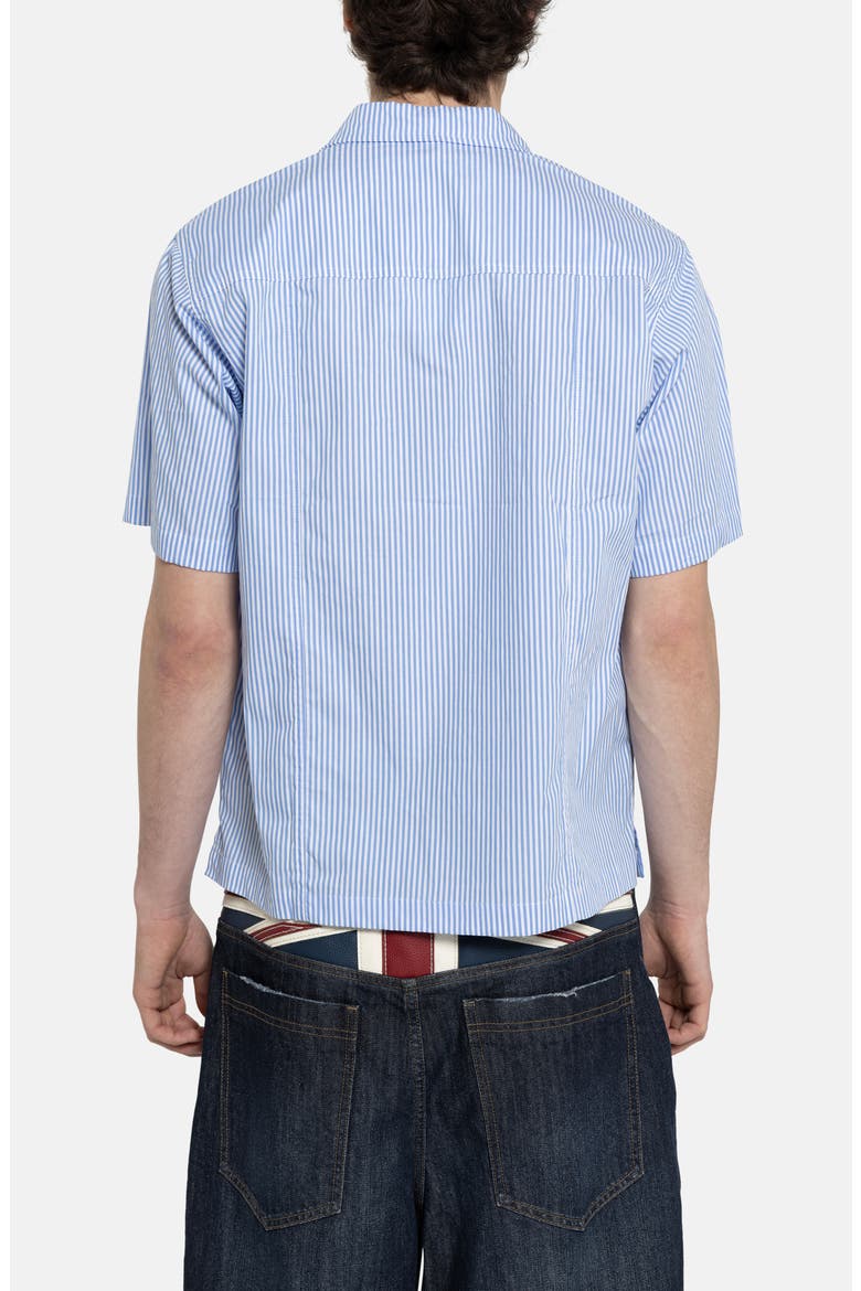 Poster Stripe Short Sleeve Graphic Button-Up Shirt, Alternate, color, BLUE