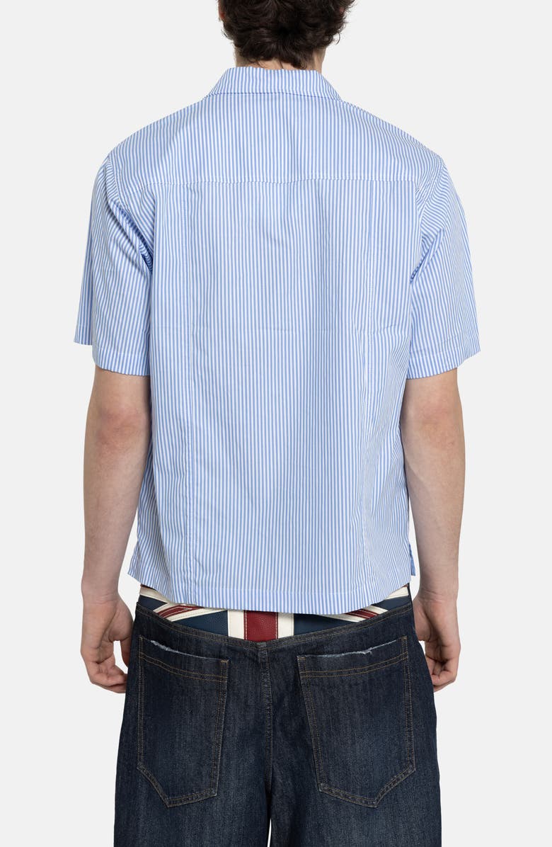 JADED LONDON Poster Stripe Short Sleeve Graphic Button-Up Shirt, Alternate, color, Blue