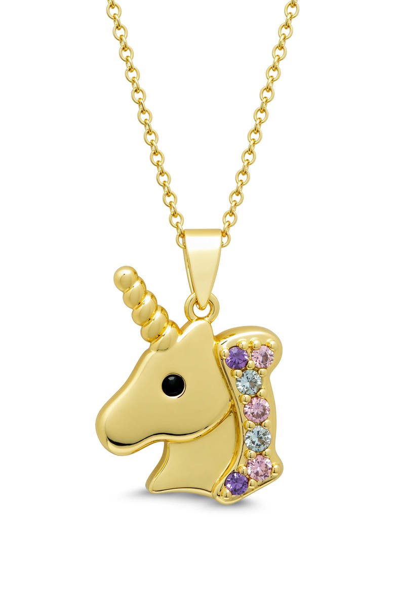 Kids' Pavé Cubic Zirconia Unicorn Pendant Necklace, Main, color, GOLD