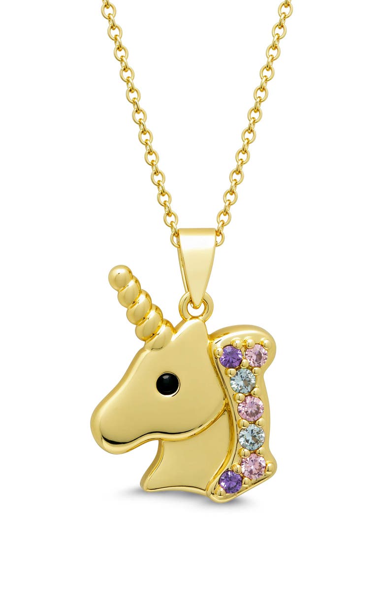 Lily Nily Kids' Pavé Cubic Zirconia Unicorn Pendant Necklace, Main, color, Gold