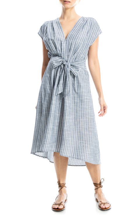 Stripe Tie Front Cotton Blend Dress