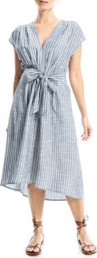 MAX STUDIO Stripe Tie Front Cotton Blend Dress