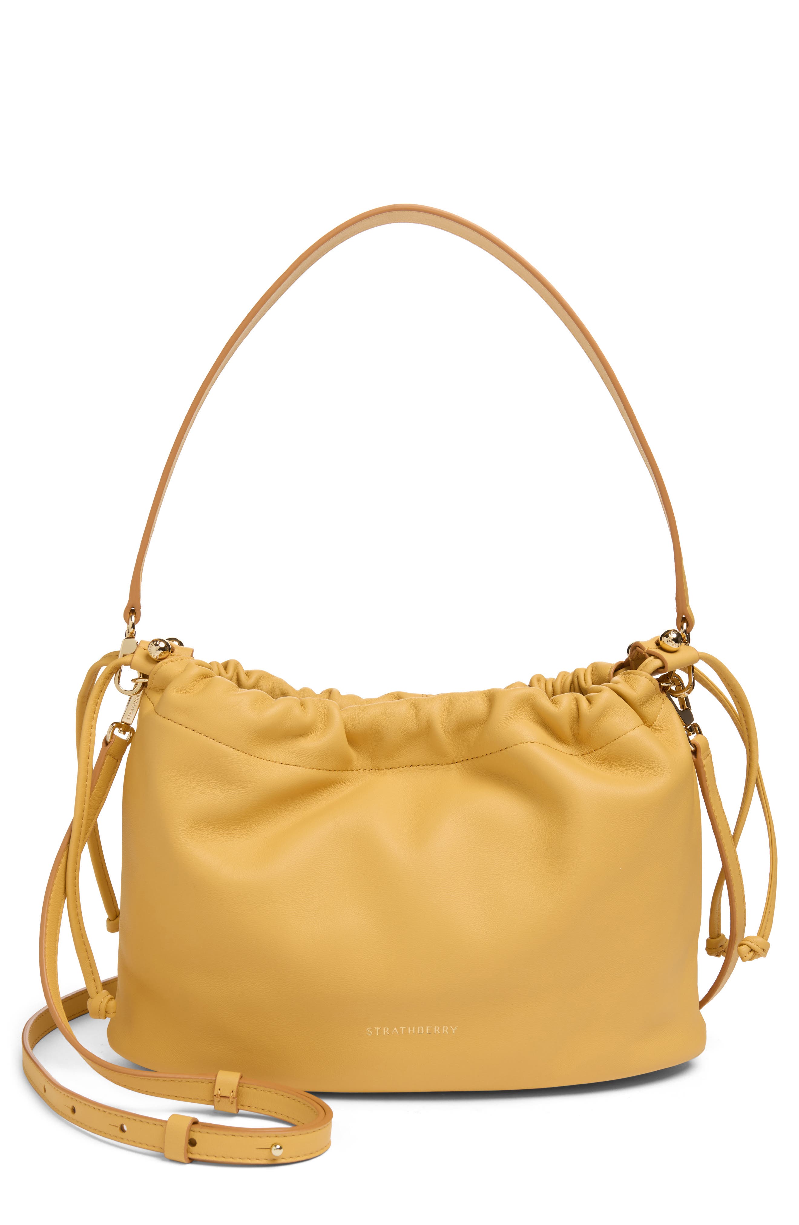 Strathberry Midi Leather Drawstring Handbag, Main, color, Brulee