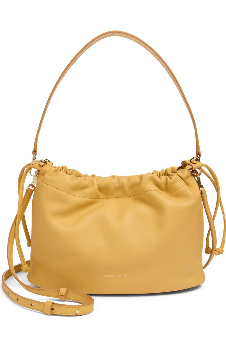Strathberry Midi Leather Drawstring Handbag, Main, color, Brulee