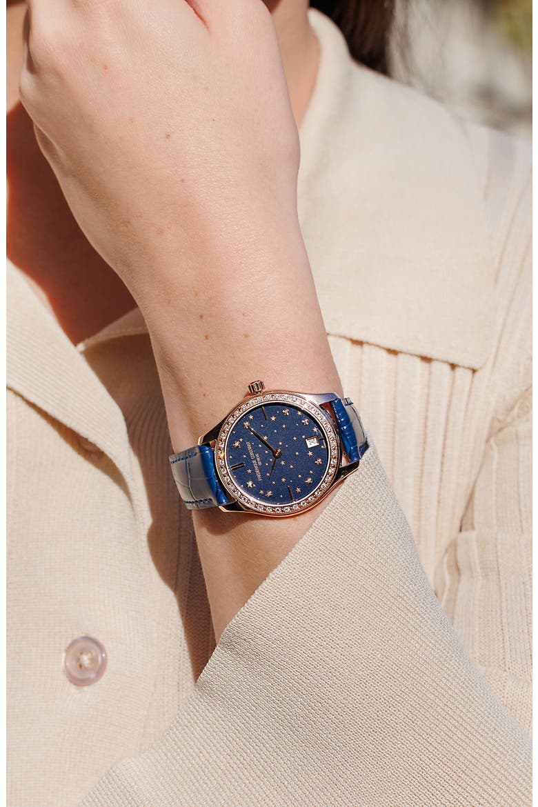 Classic Leather Strap Watch, 36mm, Alternate, color, BLUE/ ROSE GOLD