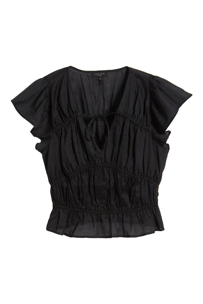 Valentina Tiered Flutter Sleeve Top, Alternate, color, BLACK