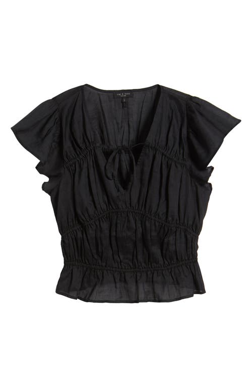 Rag & Bone Valentina Tiered Flutter Sleeve Top In Black