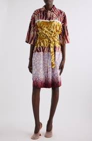 Dries Van Noten Doralia Mixed Print Belted Shirtdress