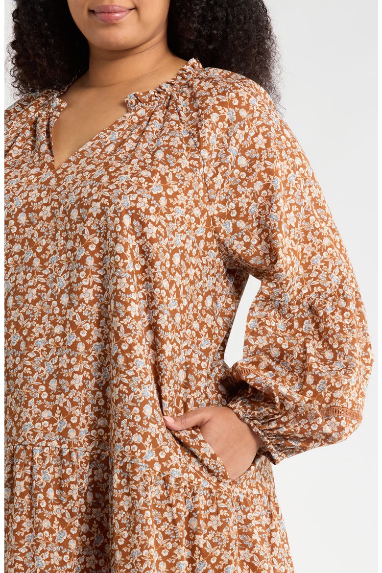 Ramsey Ditsy Floral Print Long Sleeve Minidress, Alternate, color, BROWN-MULT