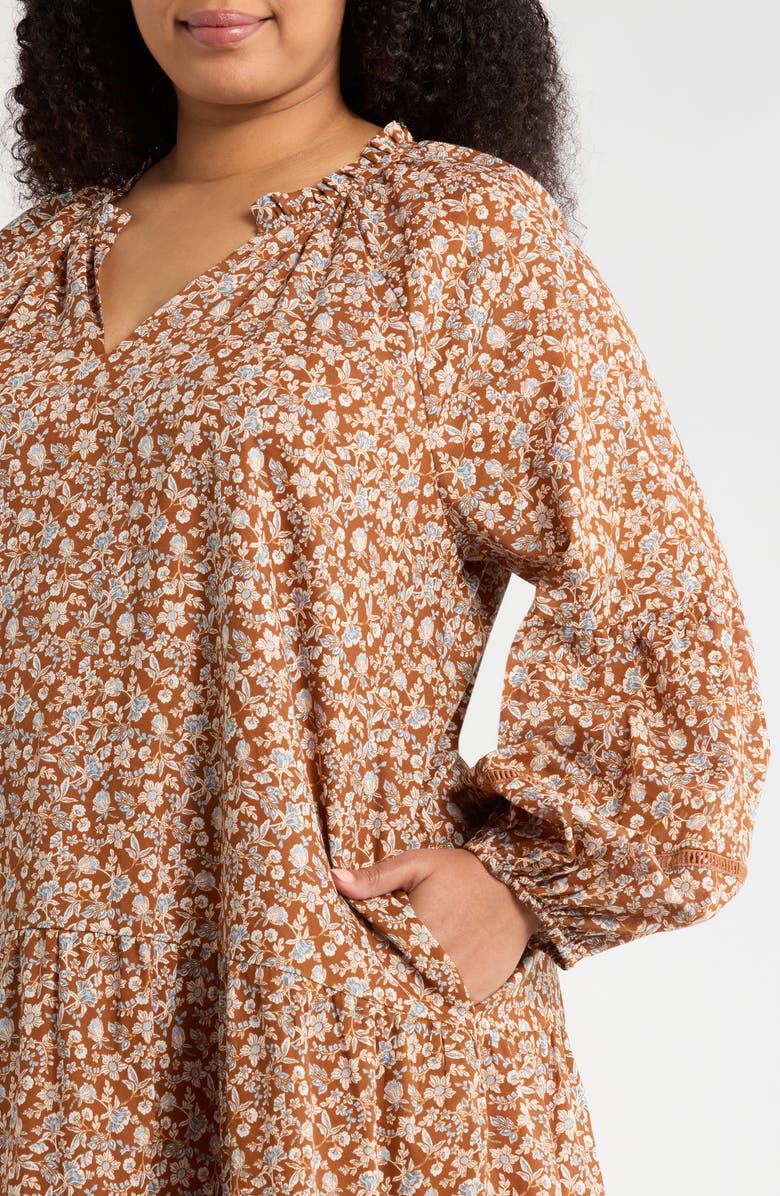 SUGARLIPS Ramsey Ditsy Floral Print Long Sleeve Minidress, Alternate, color, Brown-Mult