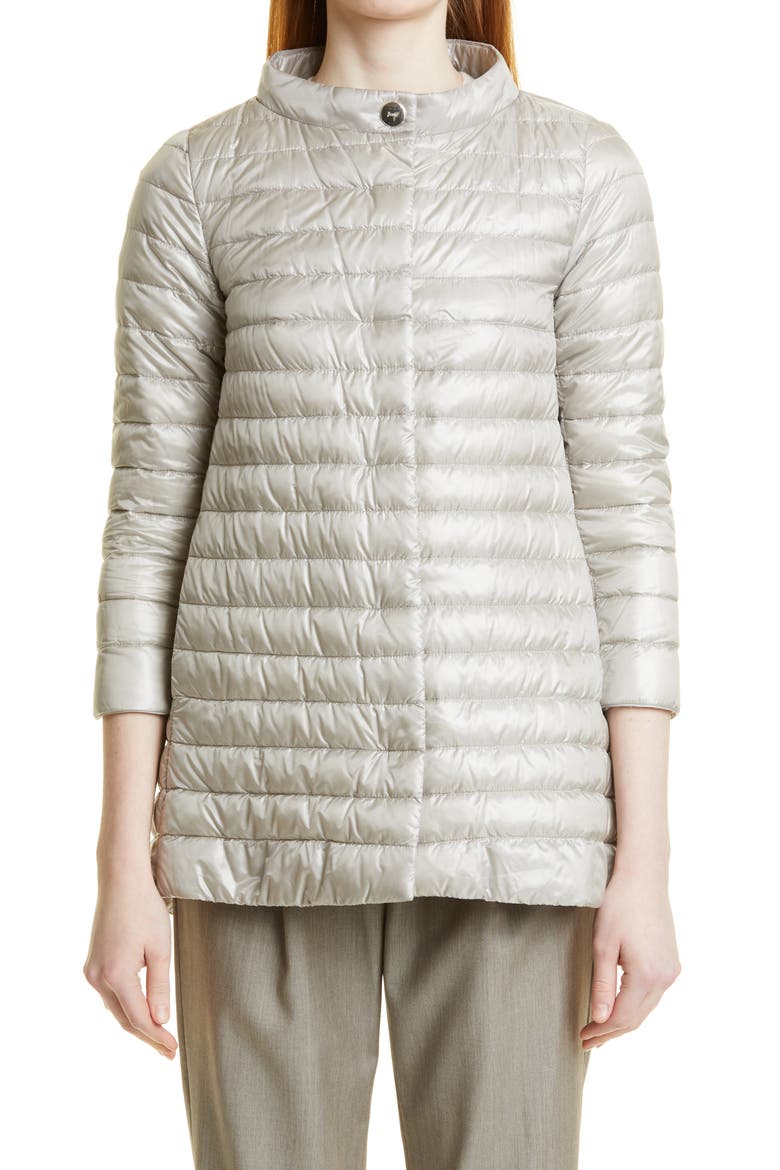 Rossella Water Repellent High/Low A-Line Down Puffer Jacket, Main, color, PEARL GREY