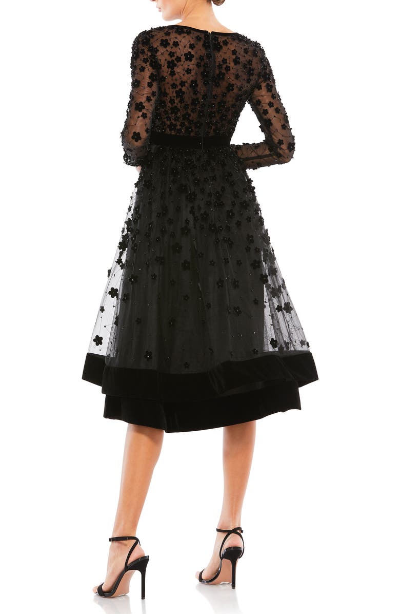 Mac Duggal Embellished Illusion High Neck Long Sleeve Fit & Flare Dress, Alternate, color, Black