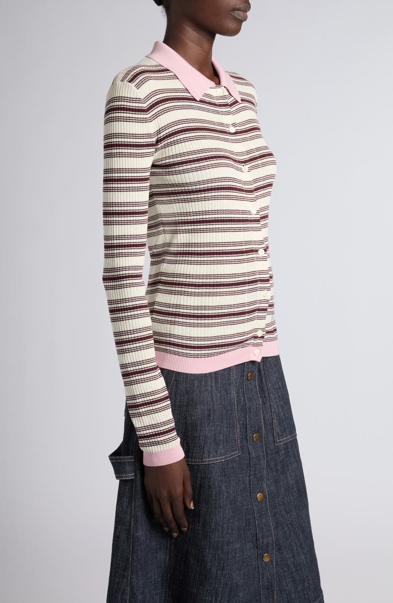 Moncler Stripe Fitted Rib Cotton Cardigan, Alternate, color, White/ Beige