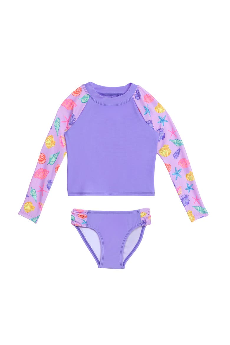 Little Girls Longsleeve Rashguard 2-Piece Swimwear Set, Main, color, Shell Belle