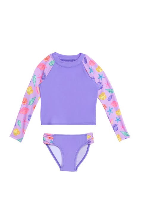 Little Girls Longsleeve Rashguard 2-Piece Swimwear Set