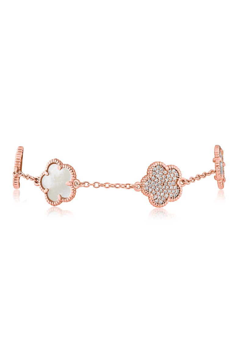 Pavé Cubic Zirconia & Mother-of-Pearl Clover Station Bracelet, Alternate, color, MOP/ CLEAR ROSE GOLD