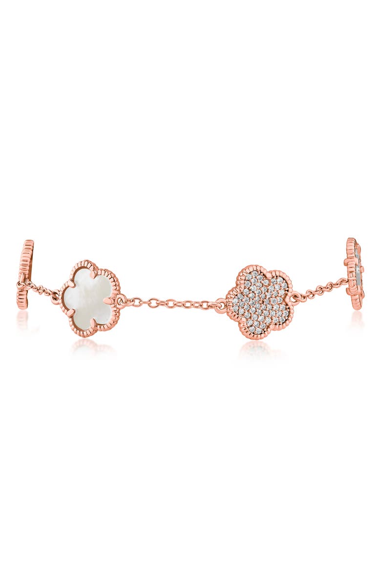 CZ by Kenneth Jay Lane Pavé Cubic Zirconia & Mother-of-Pearl Clover Station Bracelet, Alternate, color, Mop/ Clear Rose Gold