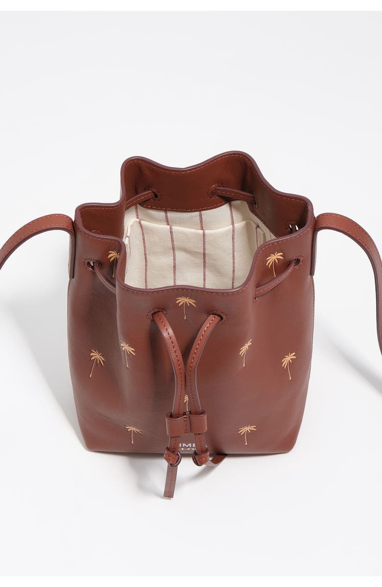 Bimba y Lola Small Palms print leather Carlino bucket bag, Alternate, color, Nut