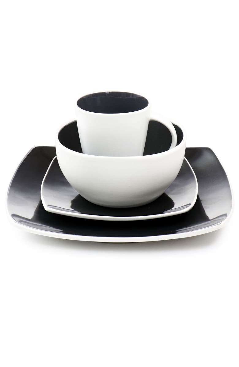 Gibson Elite 16 Piece Stoneware Dinnerware Set, Alternate, color, Black