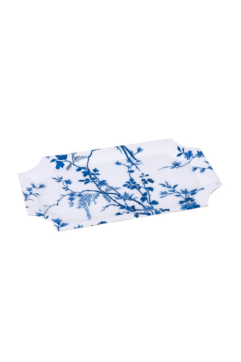 Chinoiserie Tray Small Elegant Blue Floral Serving Tray, Modern Tabletop Decor, Ceramic, White, Kitchen, Serving, Home Decor, Main, color, Blue