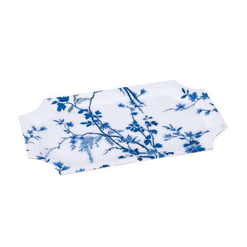 Chinoiserie Tray Small Elegant Blue Floral Serving Tray, Modern Tabletop Decor, Ceramic, White, Kitchen, Serving, Home Decor