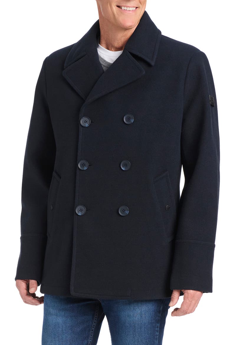 Double Breasted Water Resistant Coat, Alternate, color, NAVY