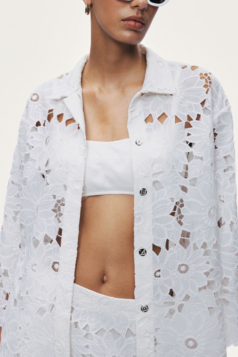 Floral Broderie Jacket, Alternate, color, Ivory