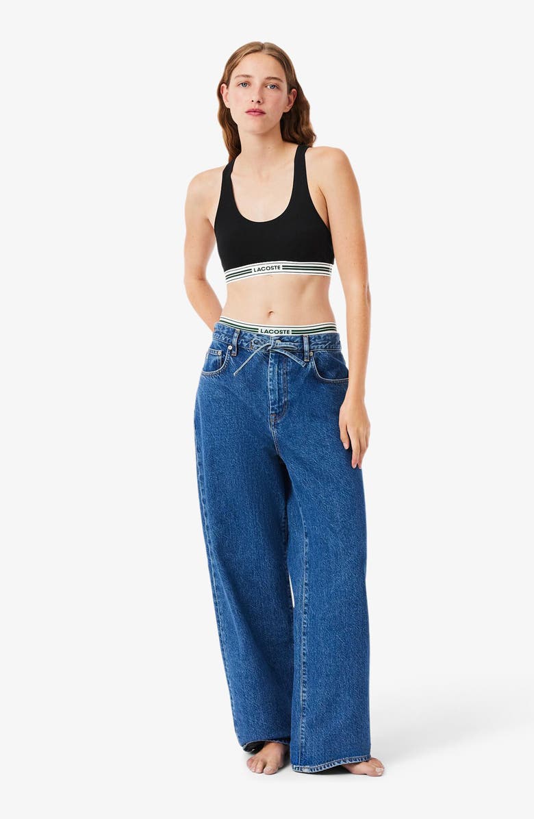 Lacoste Racerback Padded Stretch Cotton Bralette, Alternate, color, Black