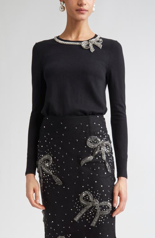 Carolina Herrera Crystal Bow Silk & Cotton Sweater In Black