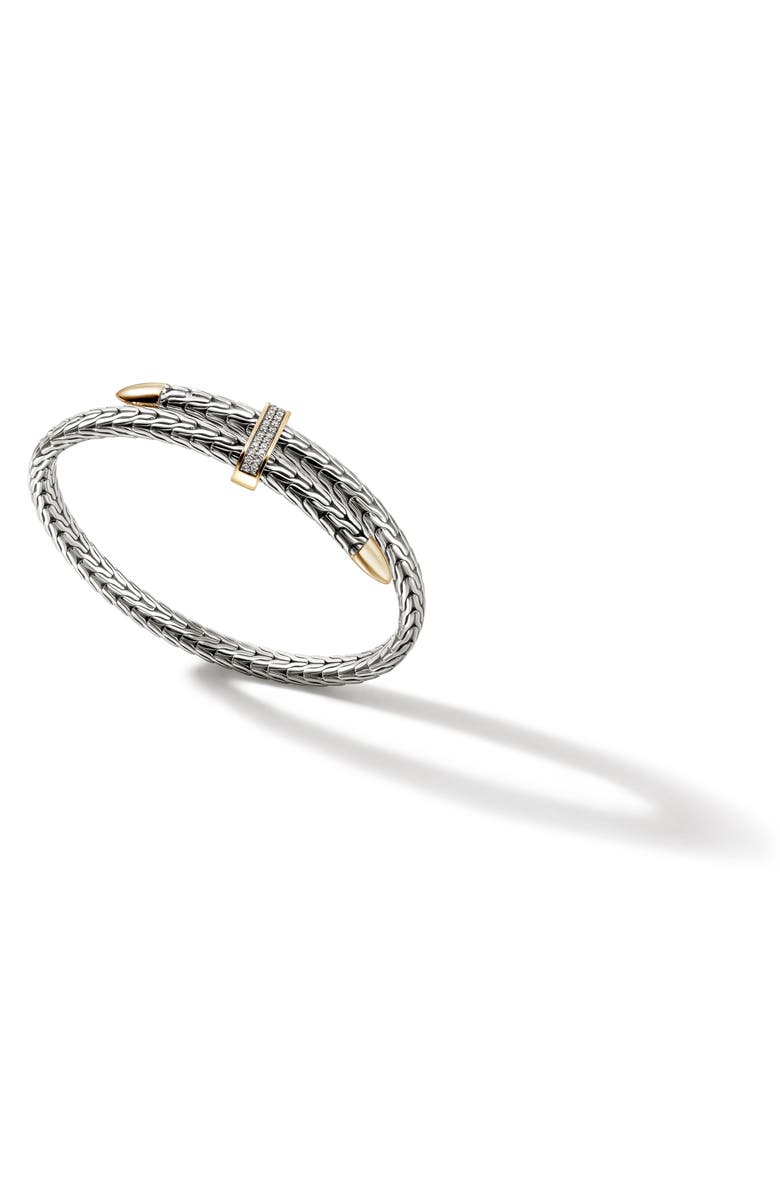 John Hardy Spear Pavé Diamond Flex Bracelet, Alternate, color, Sterling Silver/Yellow Gold